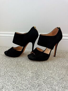 Jimmy Choo Black Suede High Heel Open-Toe Bootie Sandals
